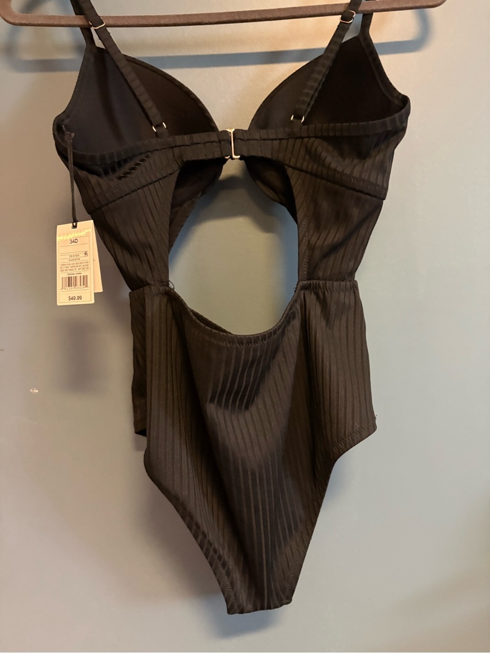 Shade & Shore Black Ribbed One-Piece Swimsuit 34D - Picture 2 of 6